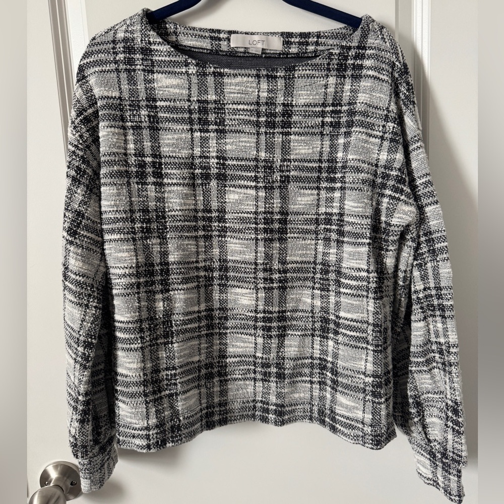 Loft Size Small Plaid Bounce Puff Sleeve Sweatshirt
